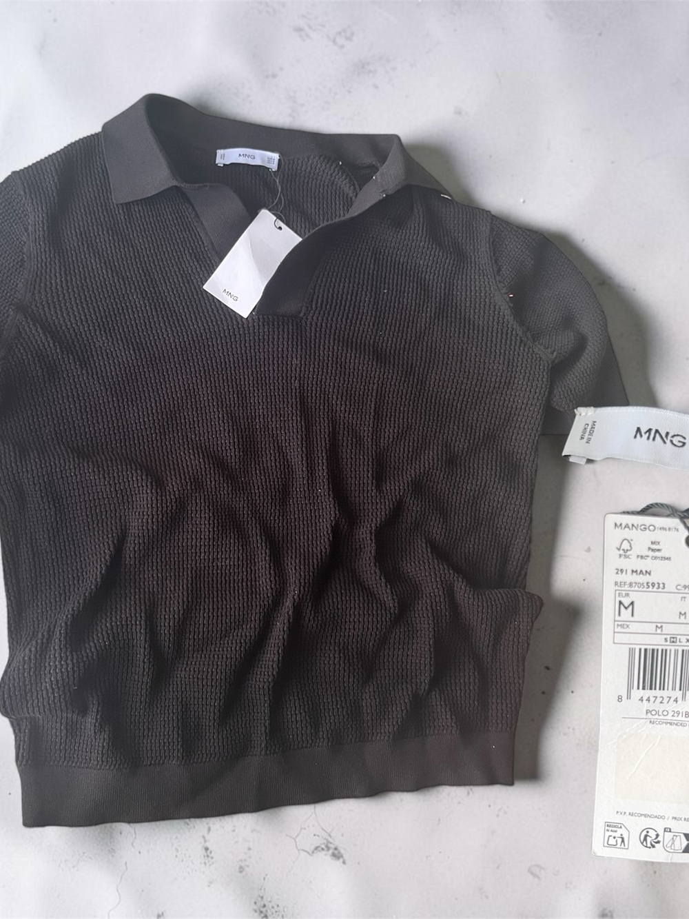 MANGO Men’s Black Textured Polo
